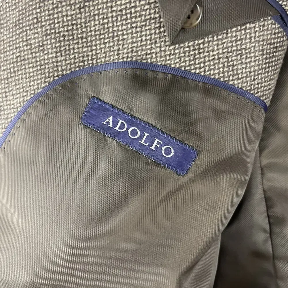 Adolfo 100% Lambswool Blazer Sport Coat Mens 48R Brown Tweed 2 Button‎